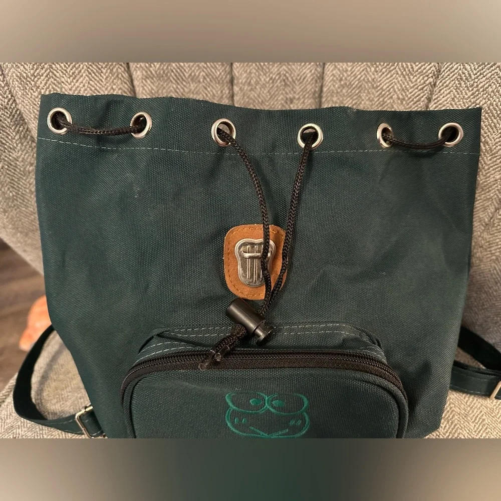 Vintage 90s Keroppi Sanrio Mini Backpack Canvas & Suede Flap - Picture 5 of 14